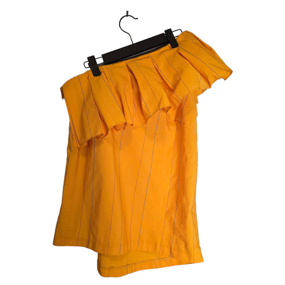 Sachin + Babi one shoulder yellow striped blouse size 10 medium - Picture 2 of 7